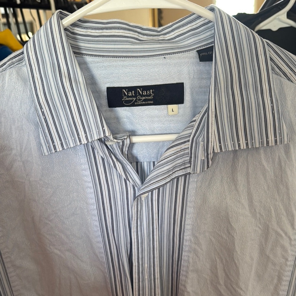 Nat Nast Blue and White Casual Button Down Shirt